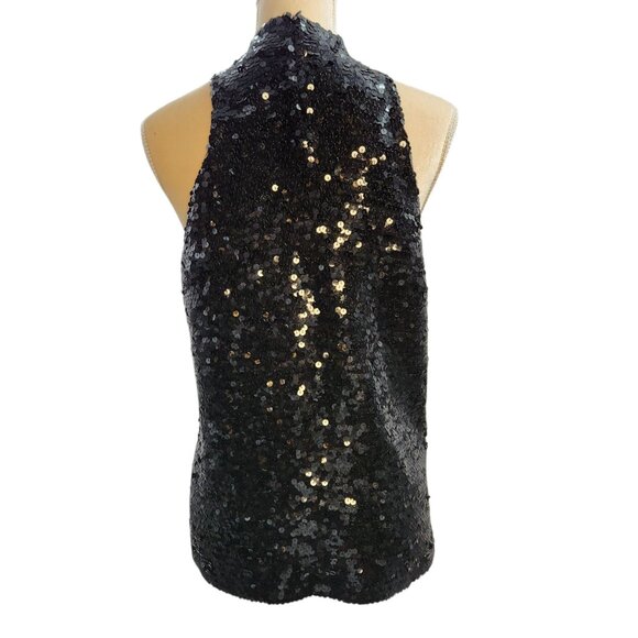 ​White + Warren Black Sequin High Neck Stretch Silk Knit Tank Top Size Large - Picture 2 of 10